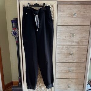 Figs Black Womans Joggers with gray Drawstring